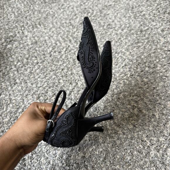 RESERVED Nine West Black Kitten Heels Pointed Toe Ankle Strap Formal  7.5 - Picture 5 of 13